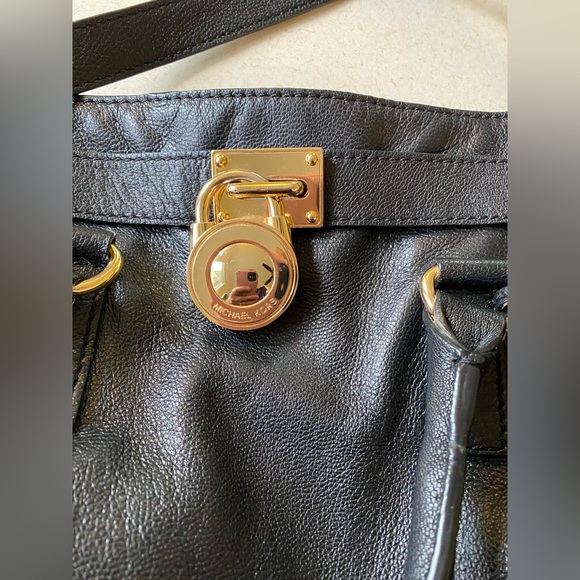 Michael Kors Black Leather Shoulder Bag with Gold Tone Accents - Picture 9 of 16